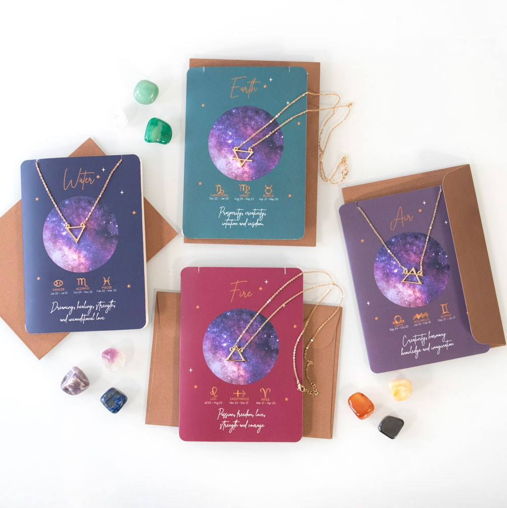 Elemental Astrology Necklace Gift Cards - Earth Air Fire Water