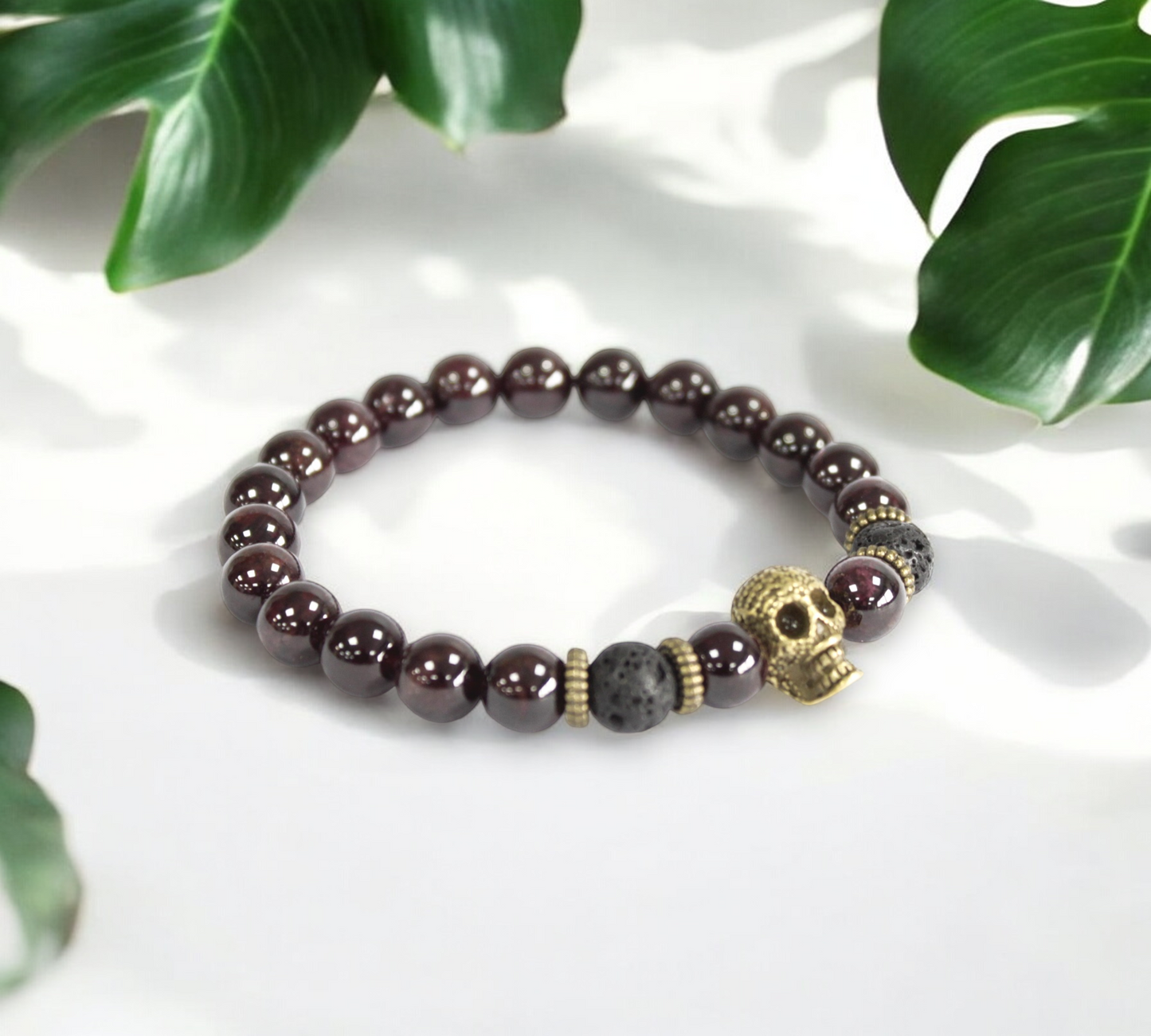 Bloodstone & Copper Skull Beaded Bracelet