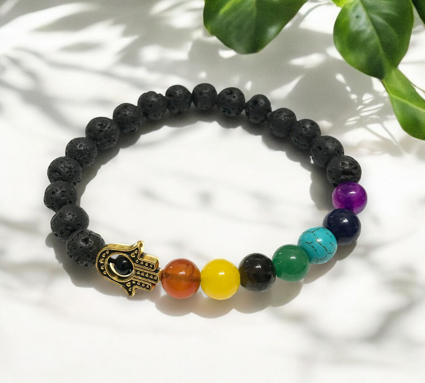 Lava Stone Chakra Hamsa Bracelet