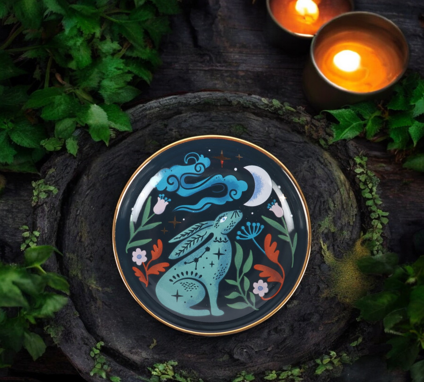 Midnight Hare Ceramic Trinket Dish 10.5cm