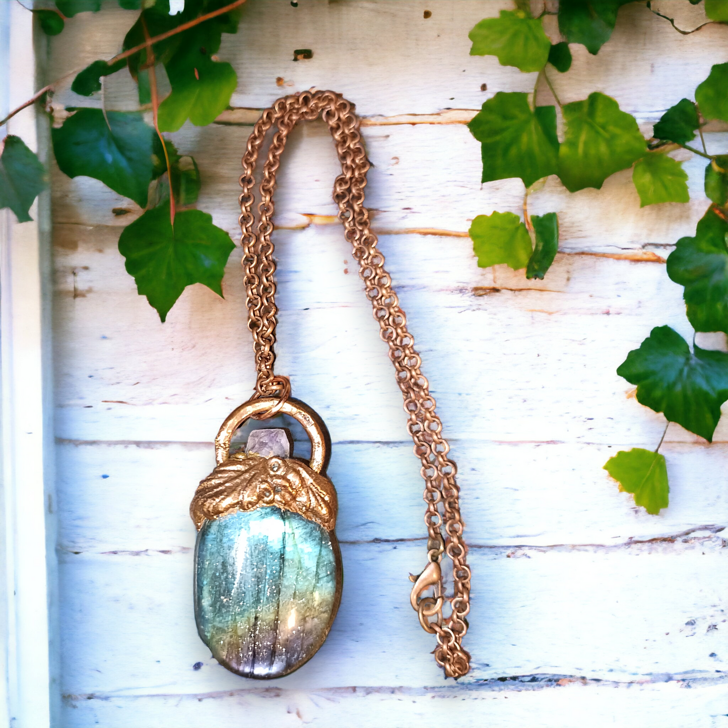 Purple Flash Labradorite and Copper Pendant OOAK