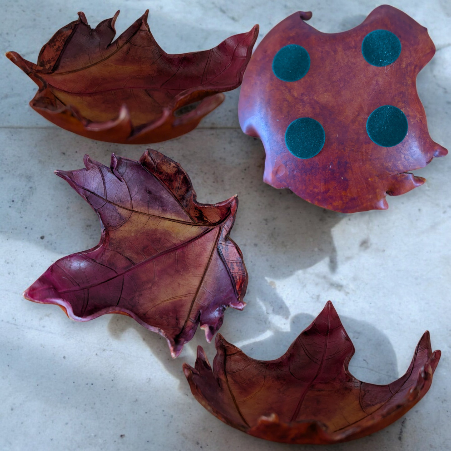 Hand Crafted Unique Red Yellow Leaf Dish Sculpture 13cm