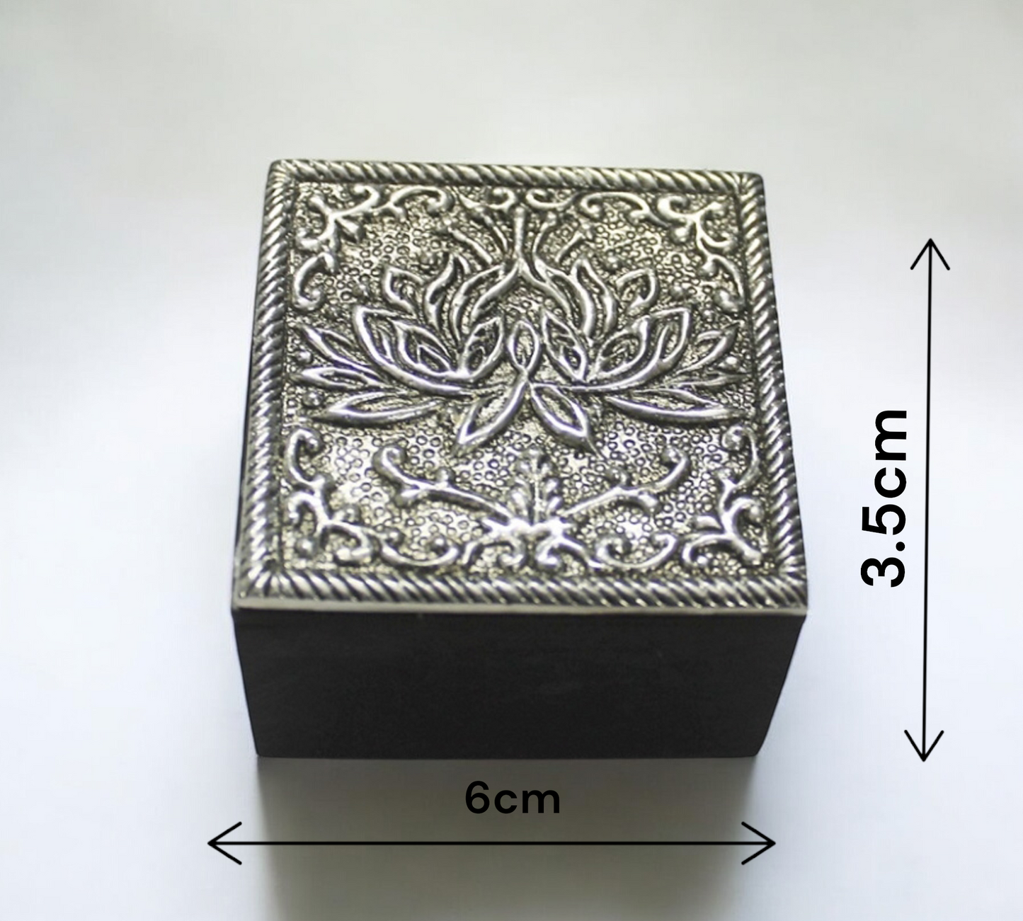 Small Lotus Embossed Wood Trinket Box 6cm