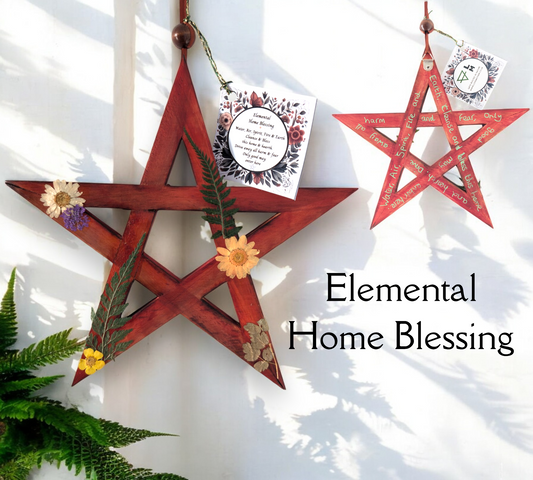 21cm Elemental Home Blessing Wooden Pentagram with Dried Flowers
