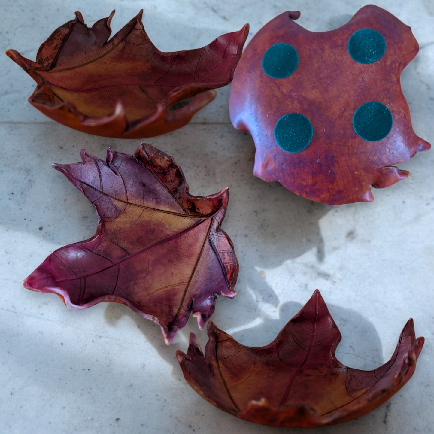 Hand Crafted Unique Red Yellow  Leaf Dish Sculpture 13cm