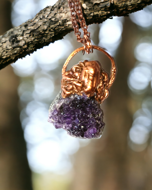 Stunning Amethyst Cluster and Copper Pendant